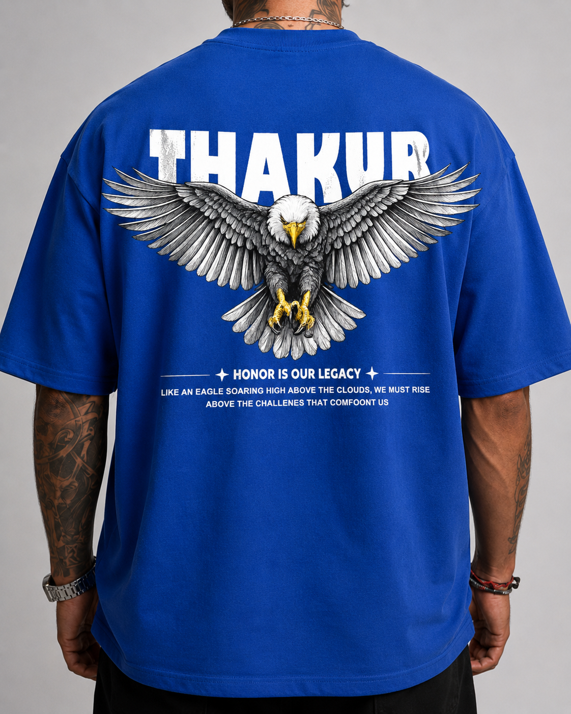 ILEERA® Oversized Thakur Eagle Front & Back Print T-Shirt