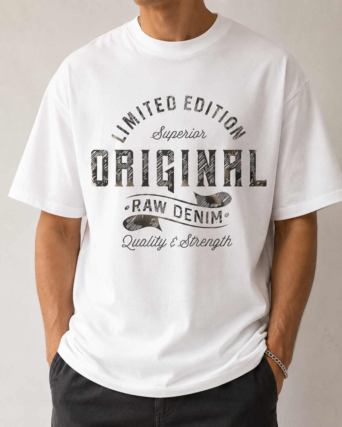 ILEERA® Oversized Original Raw Denim Front Print T-Shirt