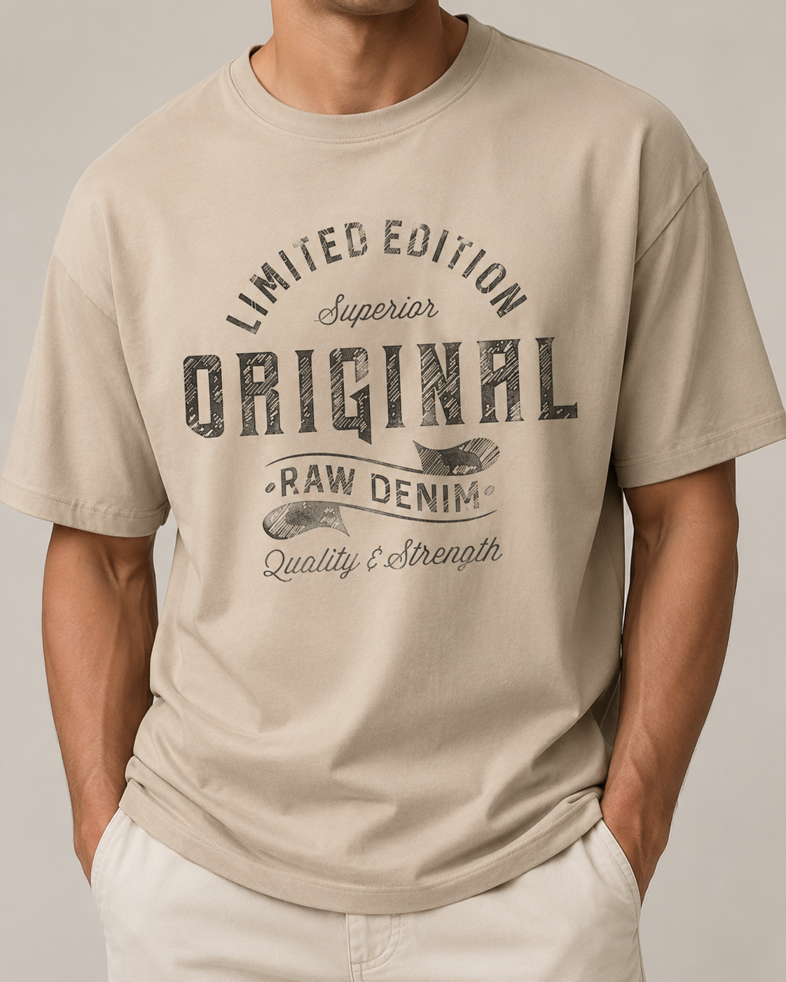 ILEERA® Oversized Original Raw Denim Front Print T-Shirt