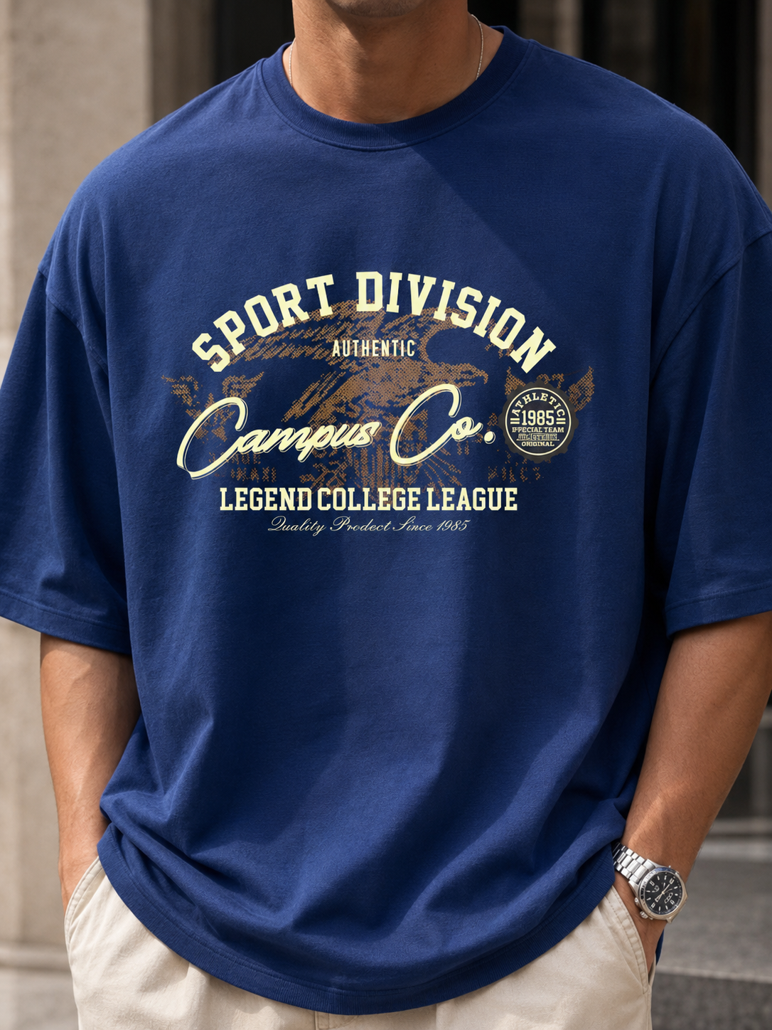 ILEERA® Oversized Campus Sport Division Front Print T-Shirt