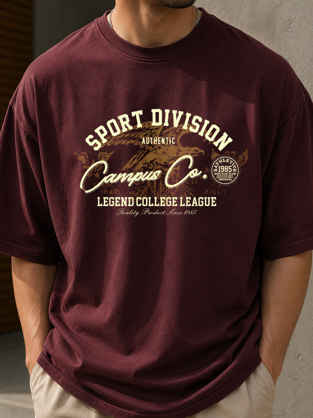 ILEERA® Oversized Campus Sport Division Front Print T-Shirt