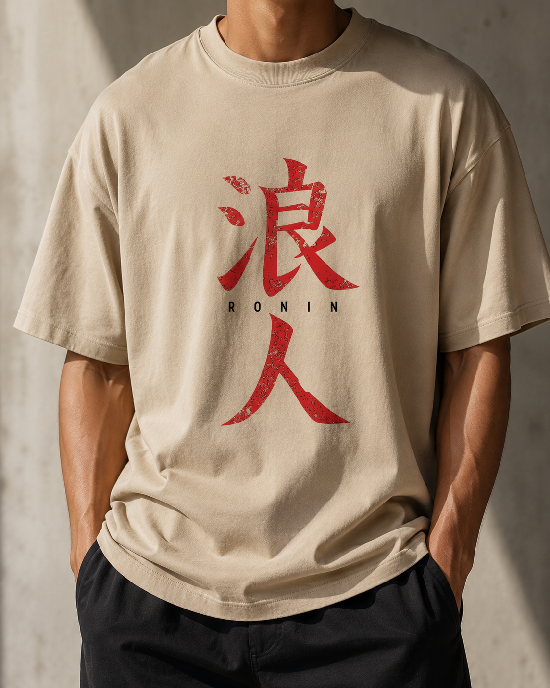 ILEERA® Oversized Ronin Kanji Front Print T-Shirt