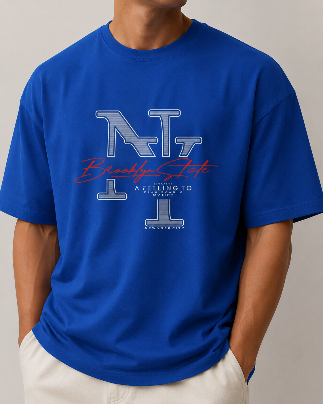 ILEERA® Oversized Brooklyn State NY Front Print T-Shirt
