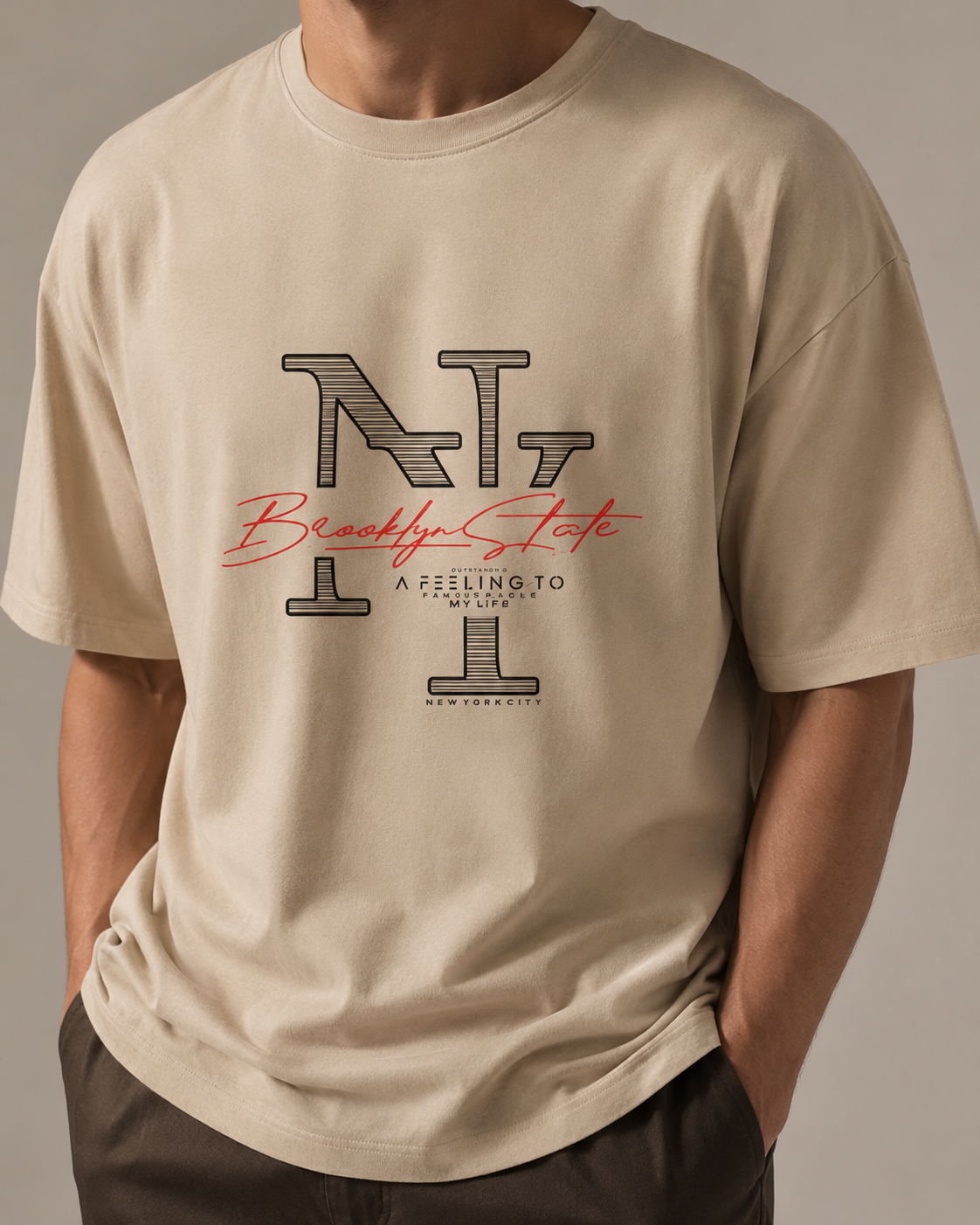ILEERA® Oversized Brooklyn State NY Front Print T-Shirt
