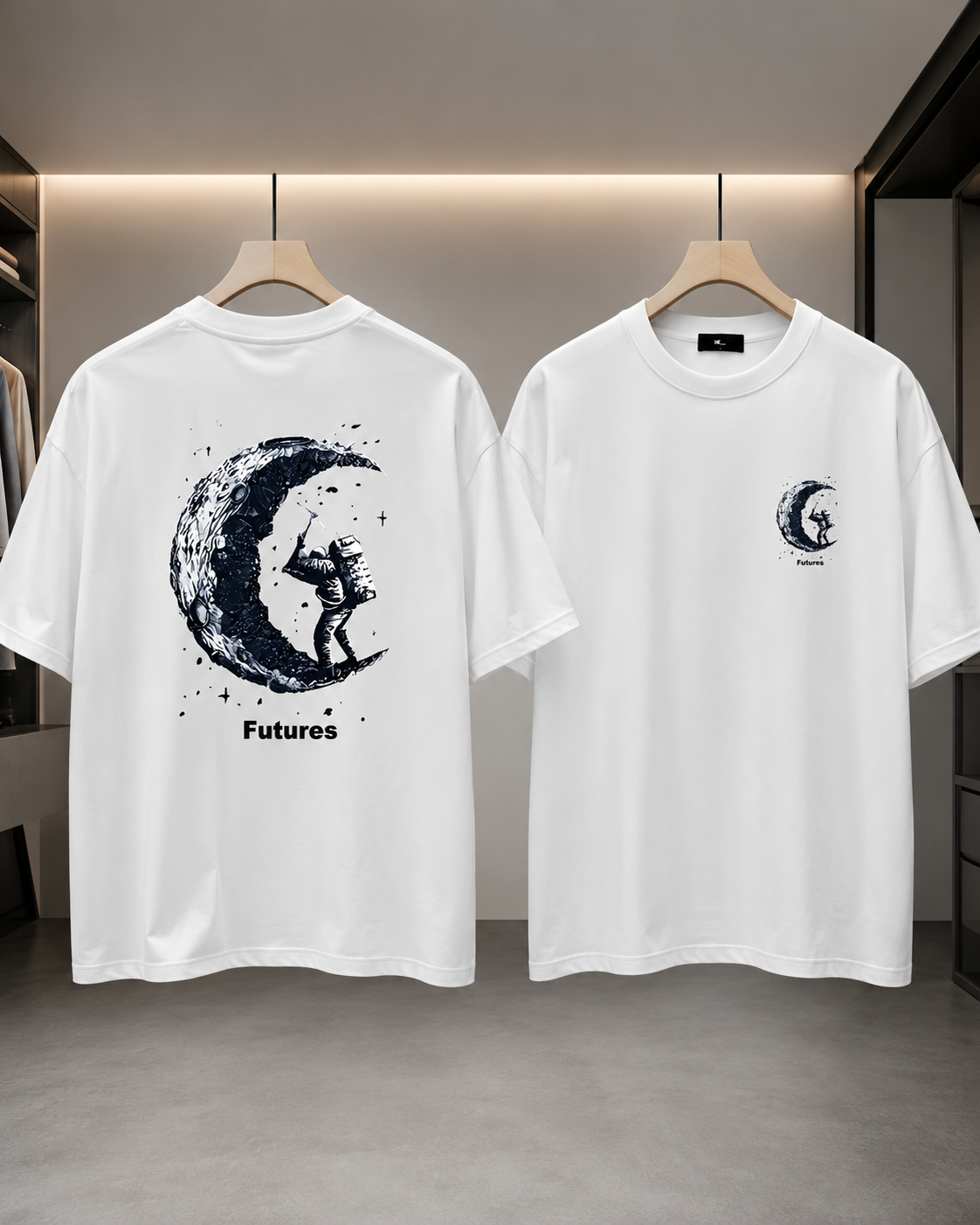 ILEERA® Oversized Futures Moon Explorer Front & Back Print T-Shirt
