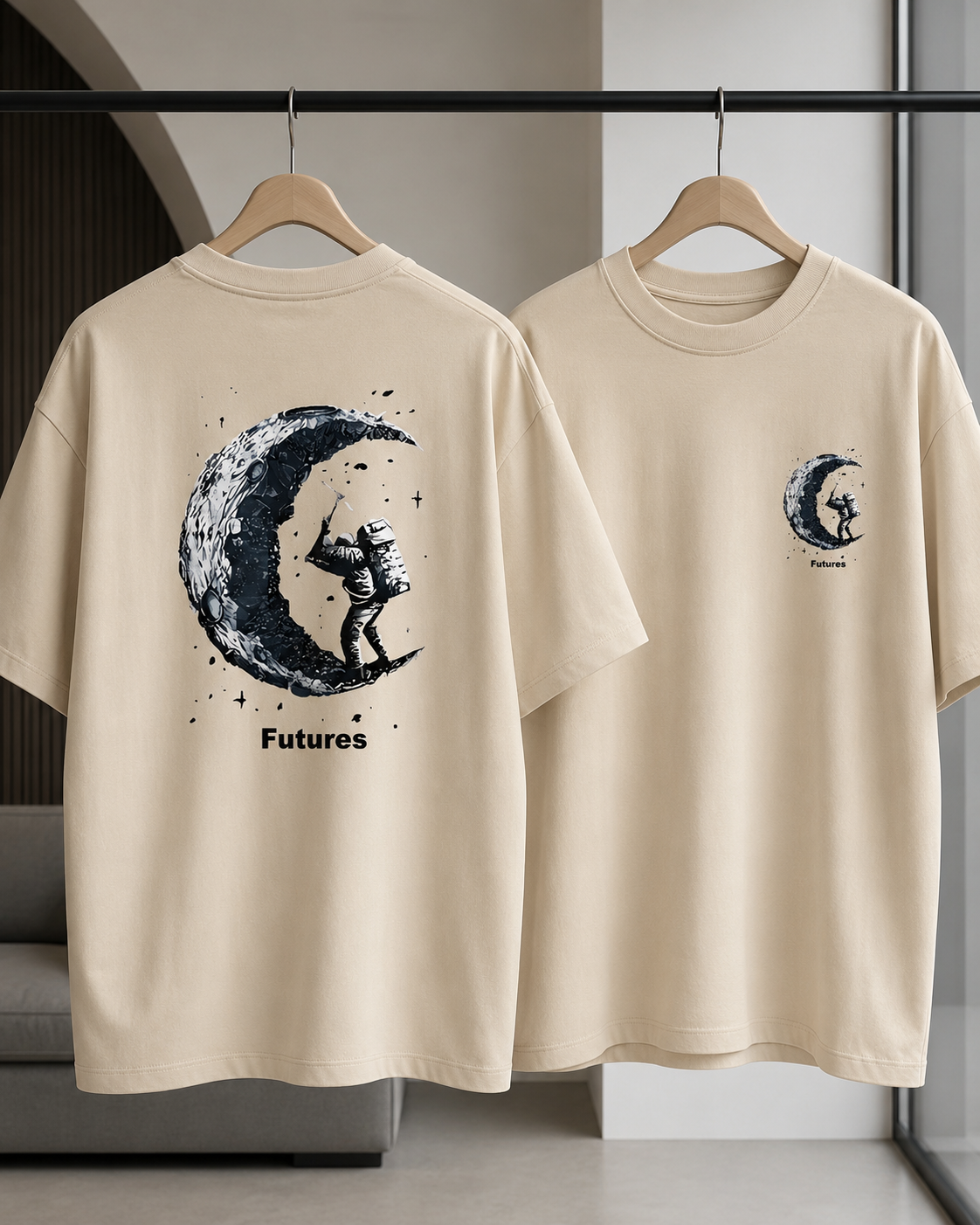 ILEERA® Oversized Futures Moon Explorer Front & Back Print T-Shirt