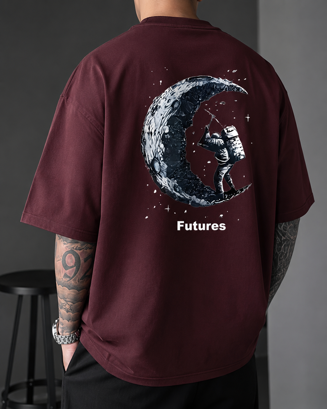ILEERA® Oversized Futures Moon Explorer Front & Back Print T-Shirt