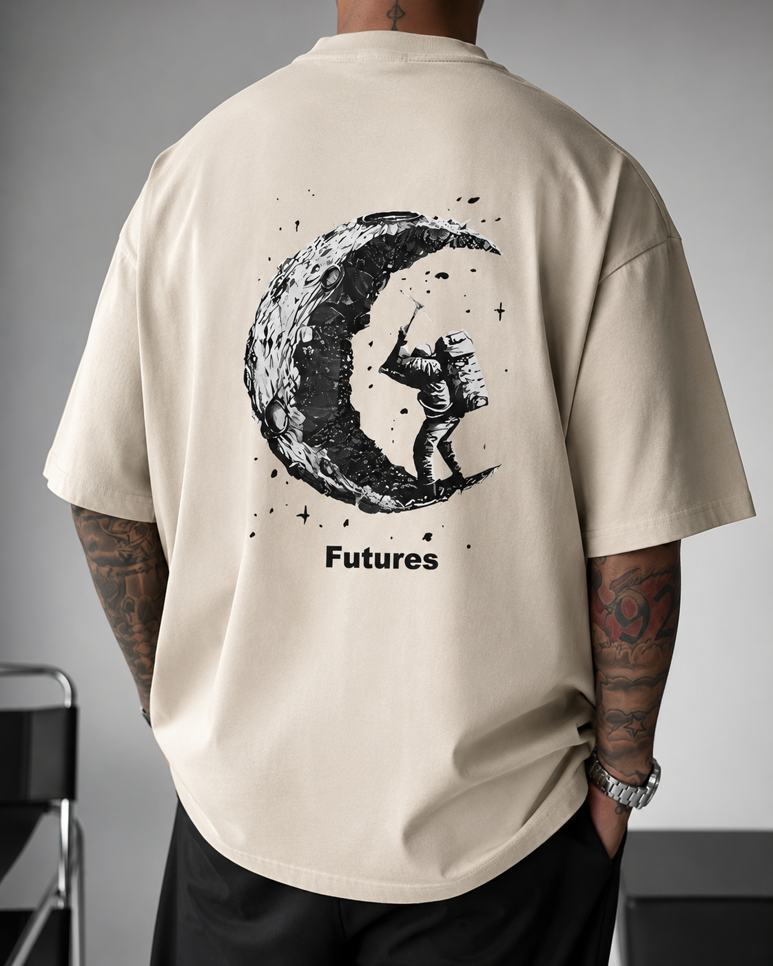 ILEERA® Oversized Futures Moon Explorer Front & Back Print T-Shirt