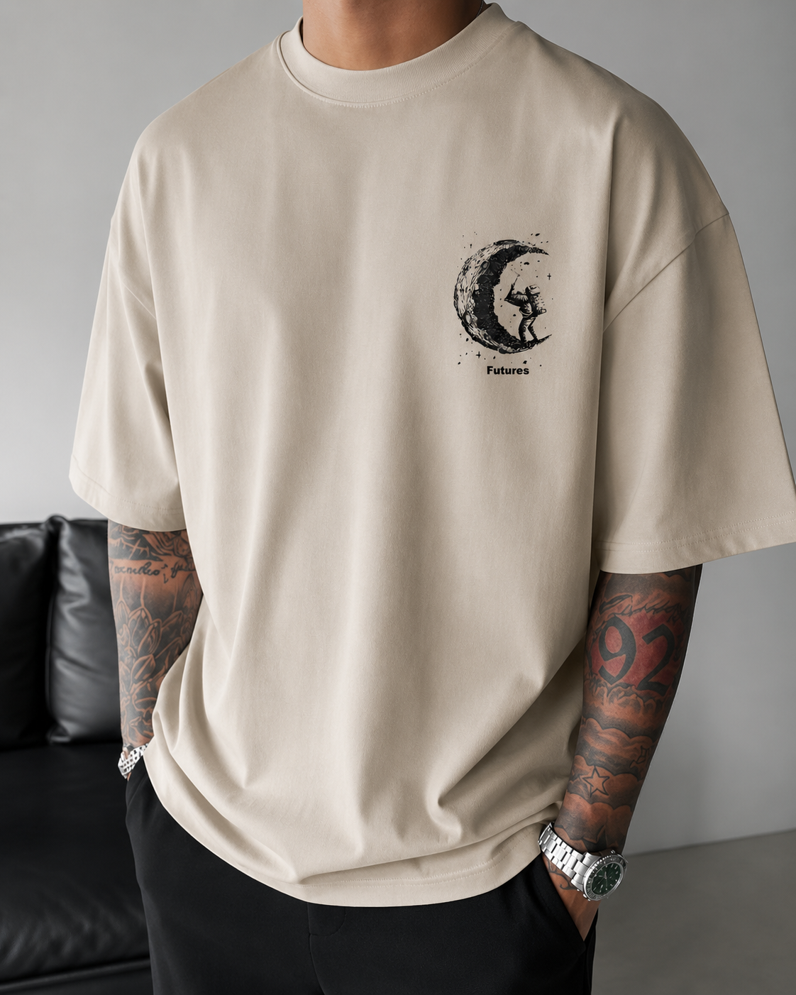 ILEERA® Oversized Futures Moon Explorer Front & Back Print T-Shirt