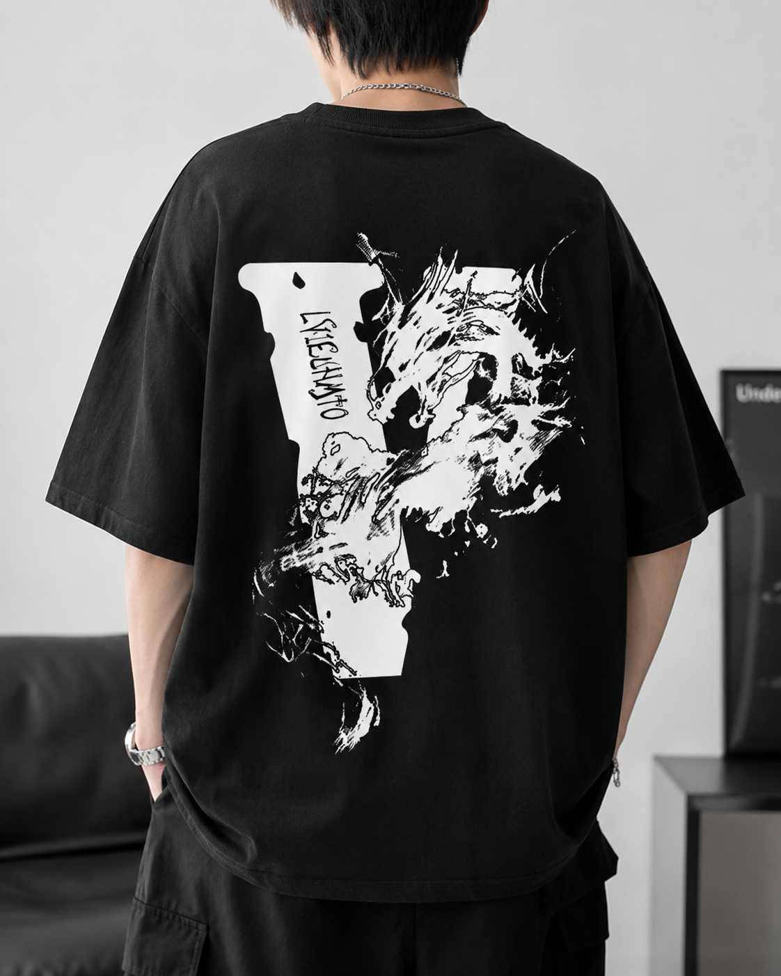 ILEERA® Oversized Dragon Ink Back Print T-Shirt