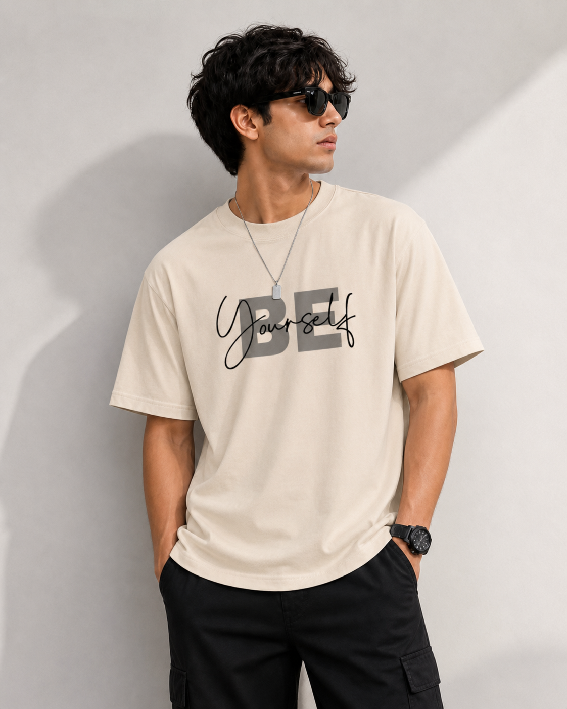 ILEERA® Premium Cotton Oversized Be Yourself Front Print T-Shirt