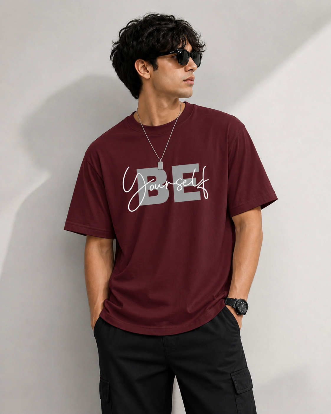 ILEERA® Premium Cotton Oversized Be Yourself Front Print T-Shirt