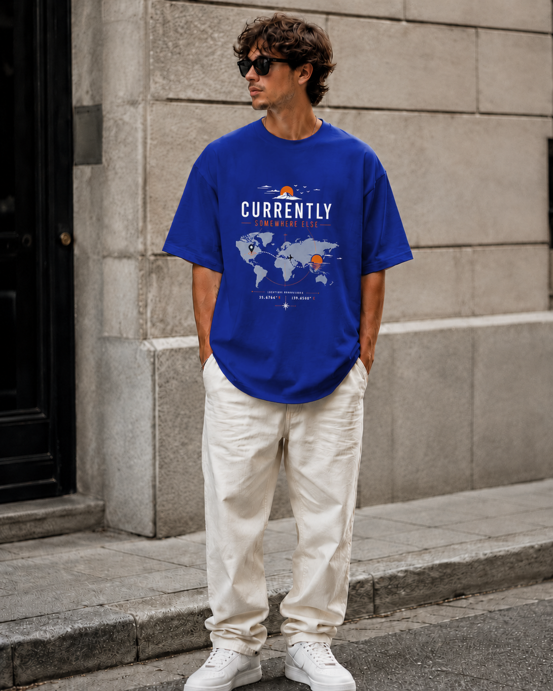 ILEERA® Premium Cotton Oversized Currently Somewhere Else Front Print T-Shirt