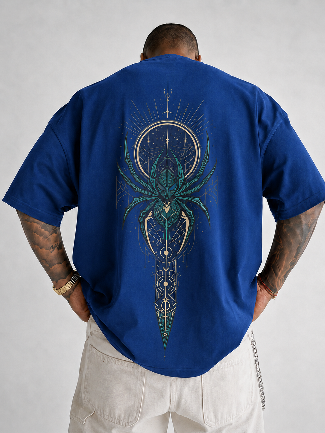 ILEERA® Premium Cotton Oversized Celestial Spider Front & Back Print T-Shirt