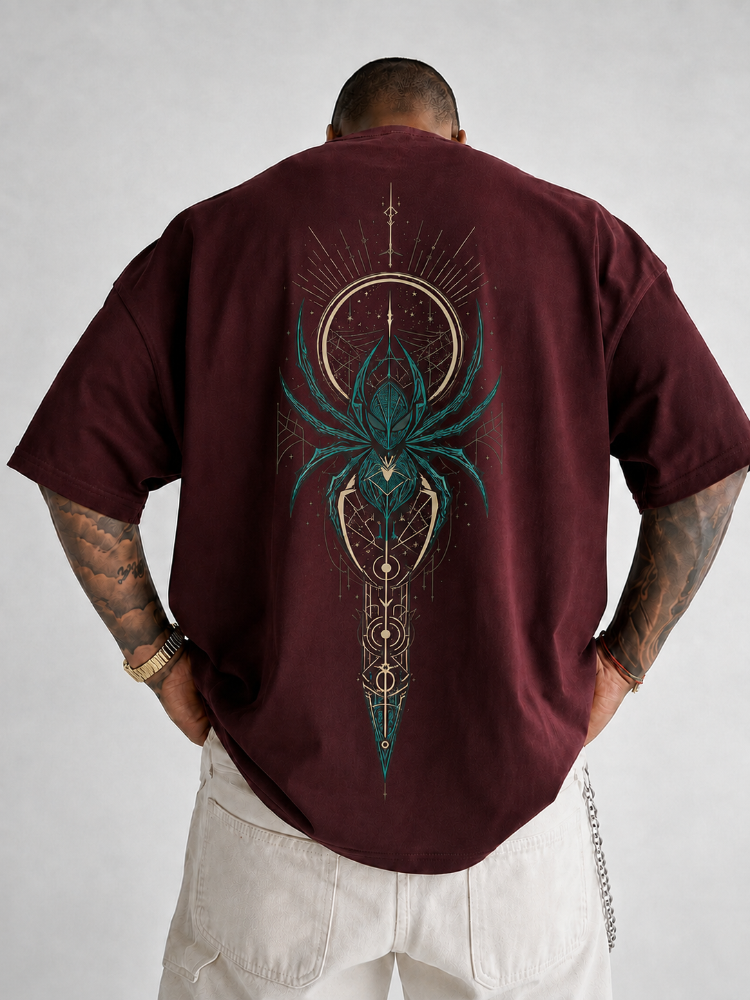 ILEERA® Premium Cotton Oversized Celestial Spider Front & Back Print T-Shirt