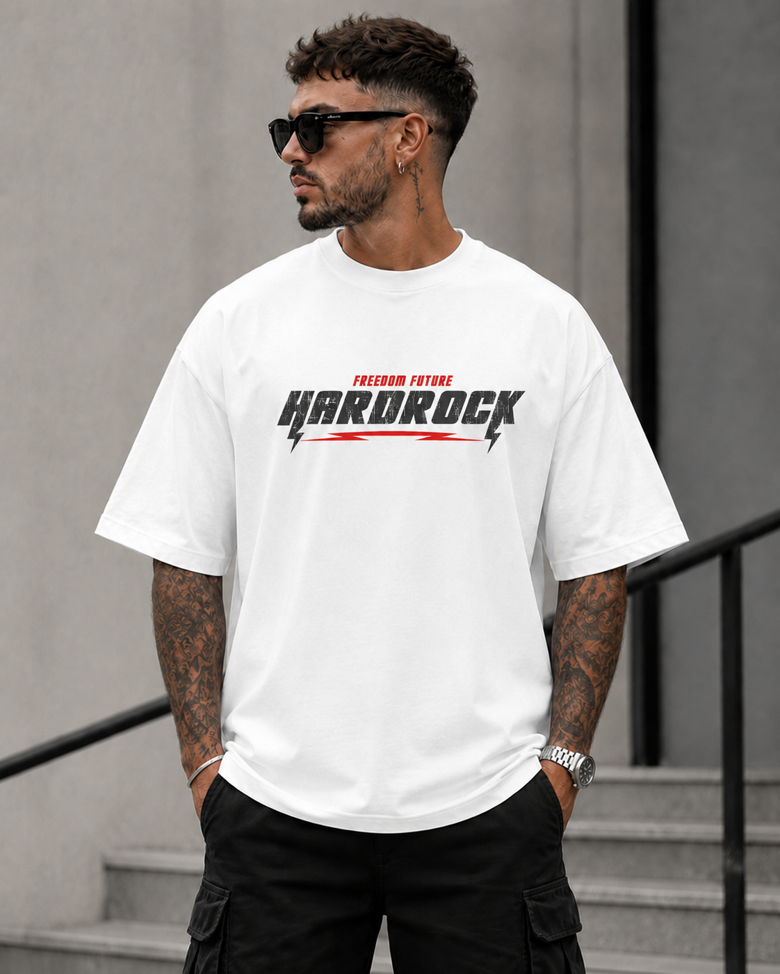 ILEERA® Premium Cotton Oversized Hardrock T-Shirt