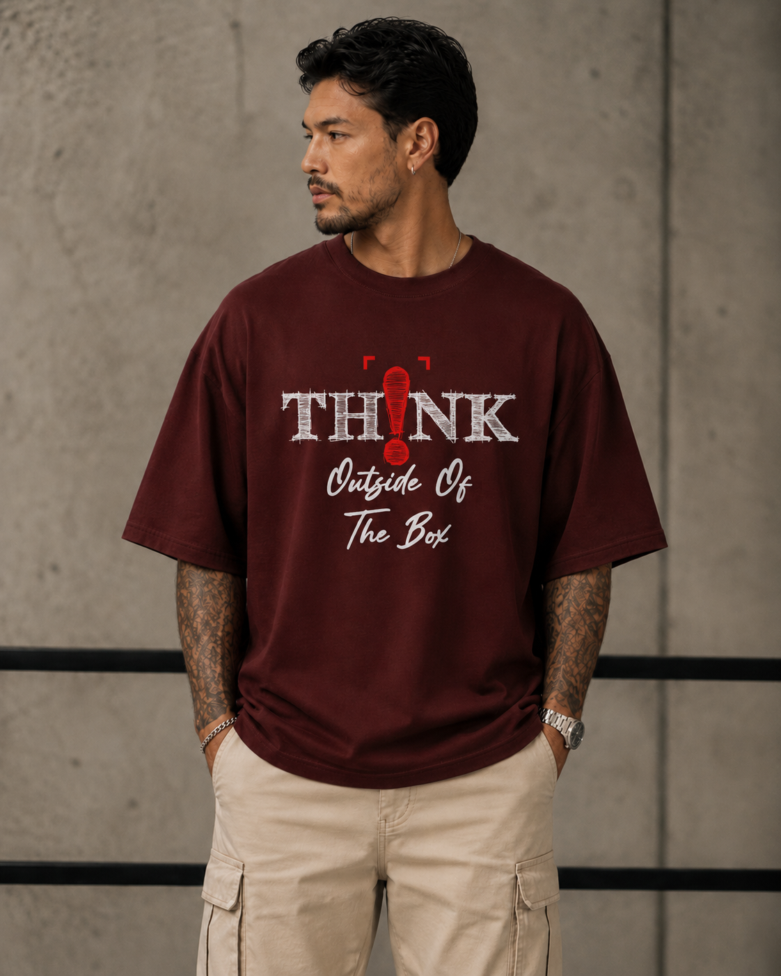 ILEERA® Premium Cotton Oversized Think Outside The Box T-Shirt