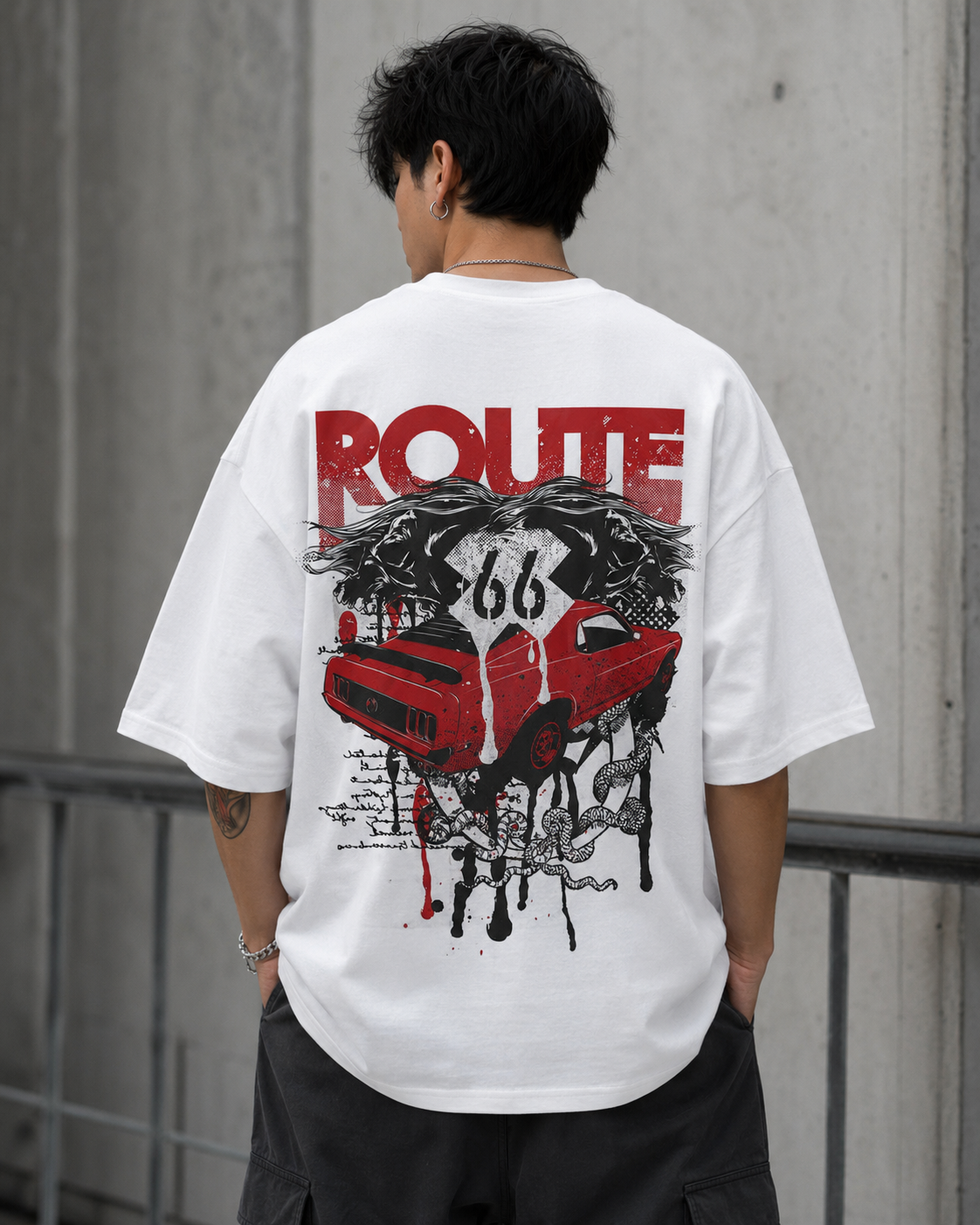 ILEERA® Premium Cotton Oversized Route 66 T-Shirt