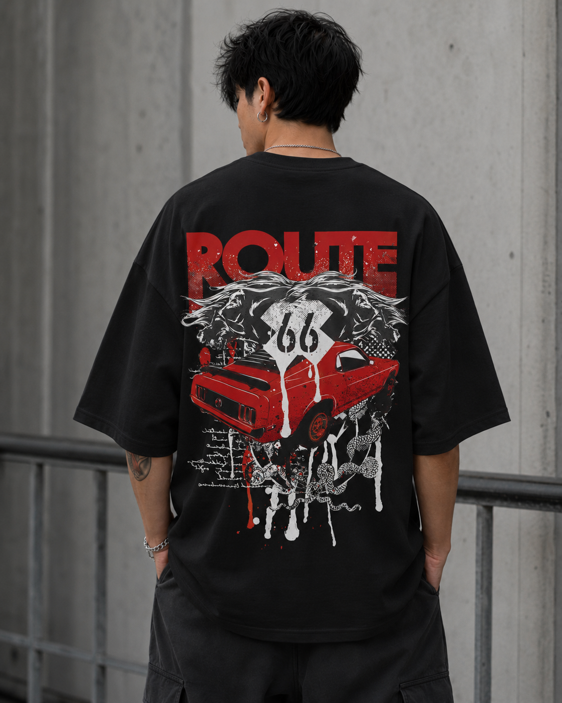 ILEERA® Premium Cotton Oversized Route 66 T-Shirt