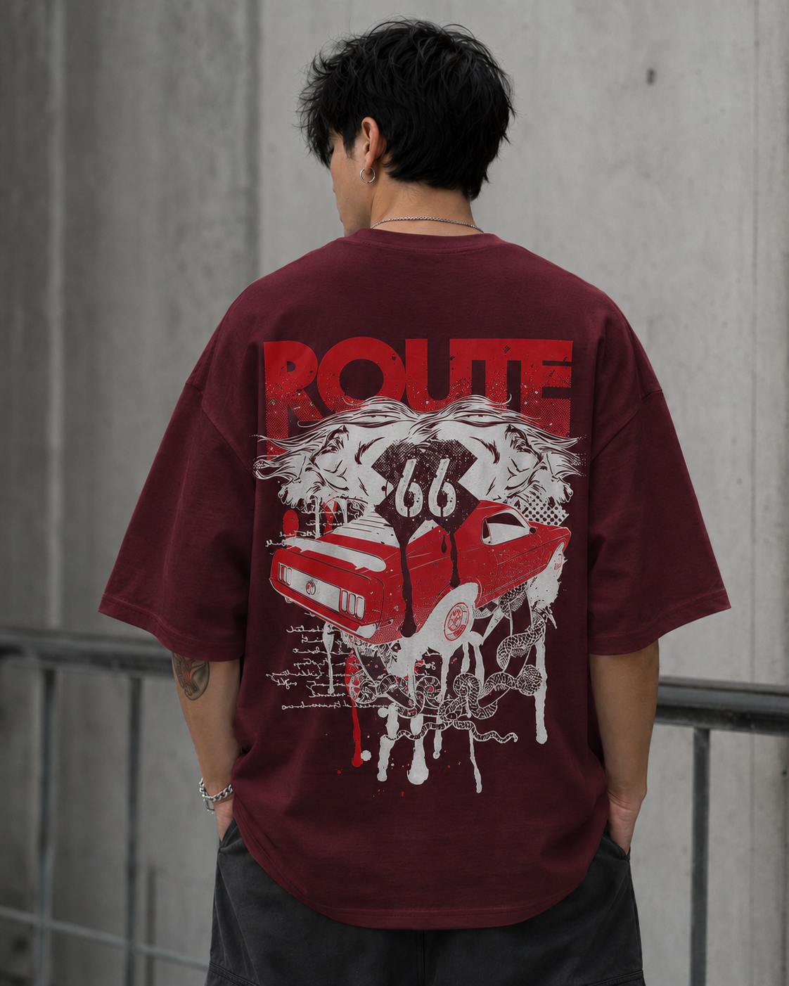 ILEERA® Premium Cotton Oversized Route 66 T-Shirt