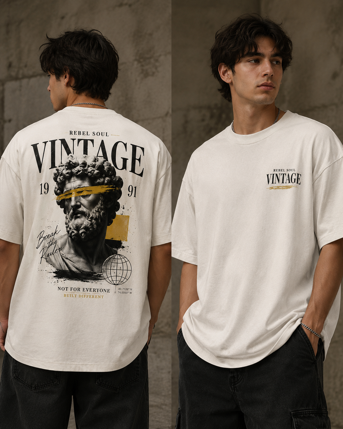 ILEERA® Premium Cotton Oversized Rebel Soul Vintage T-Shirt