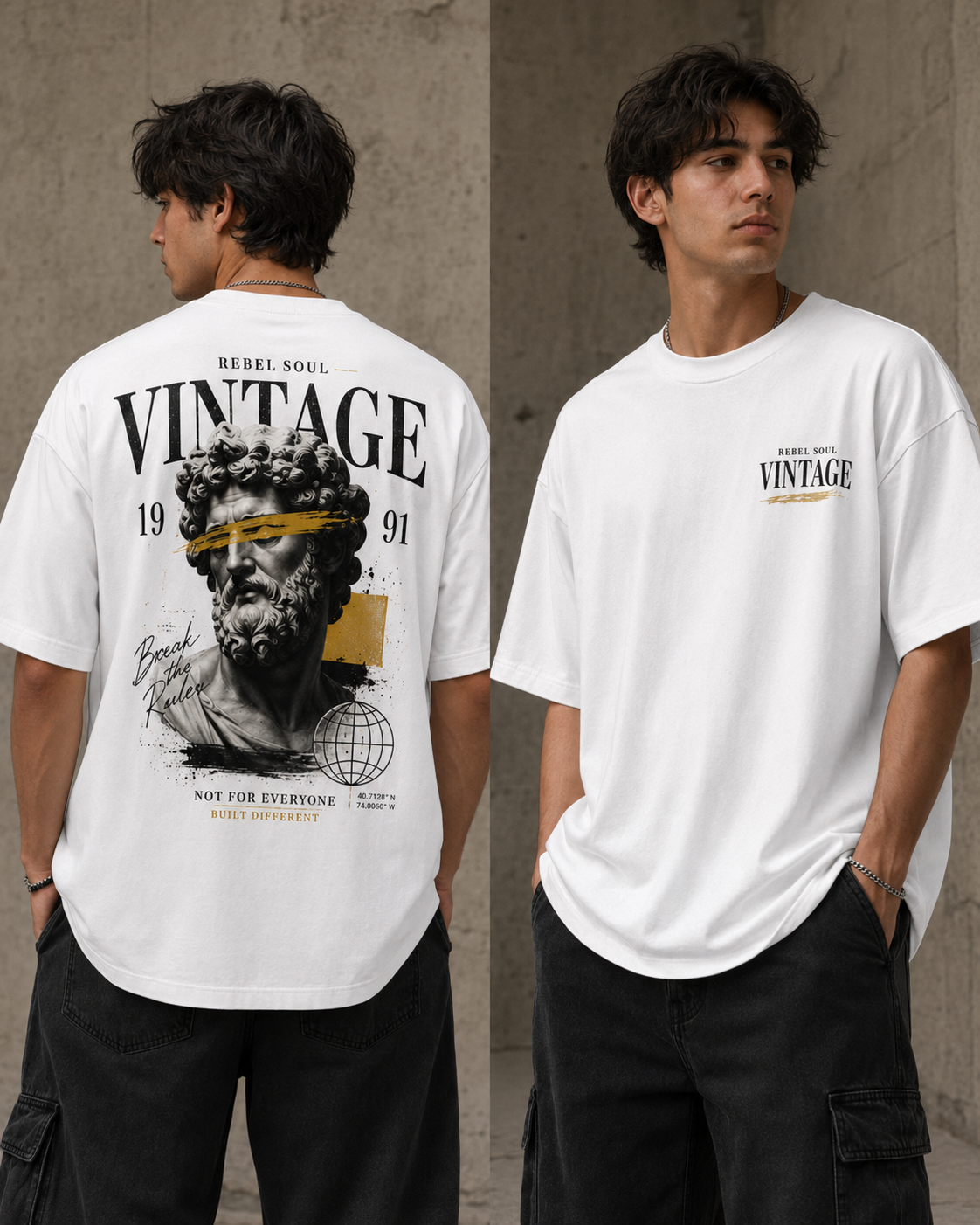 ILEERA® Premium Cotton Oversized Rebel Soul Vintage T-Shirt
