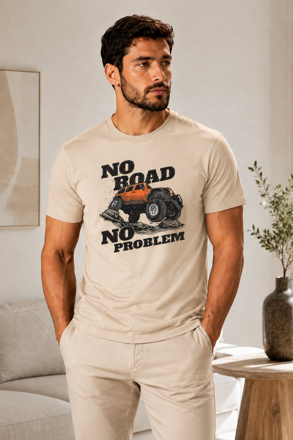 ILEERA® Premium Cotton Regular Fit No Road No Problem Print T-Shirt