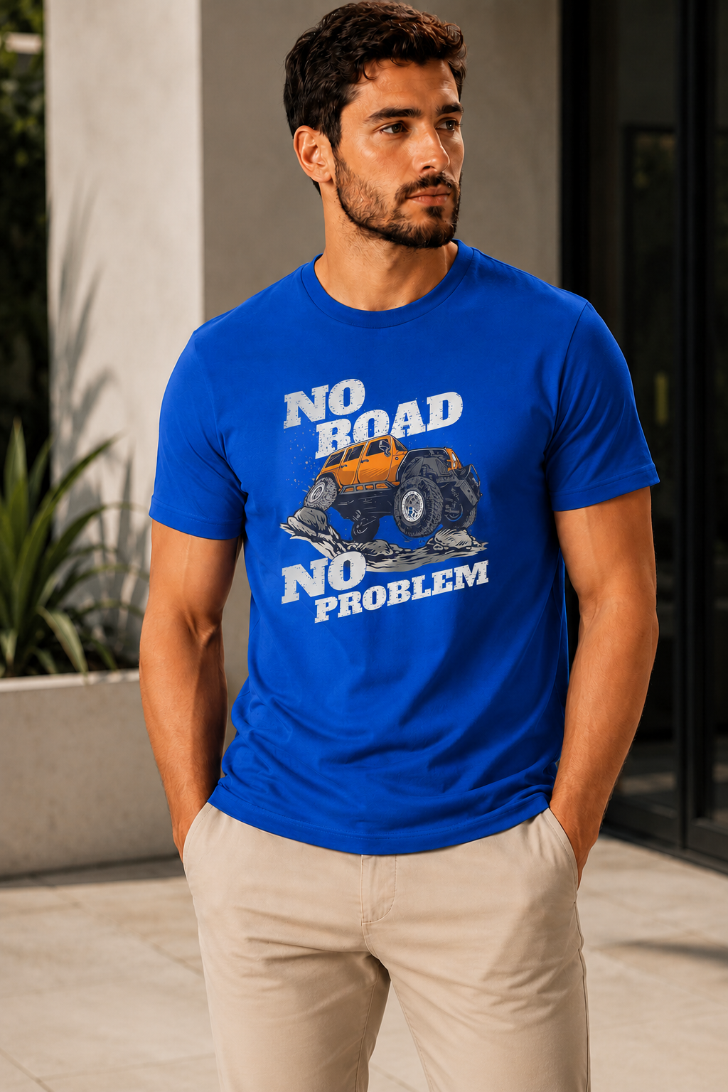 ILEERA® Premium Cotton Regular Fit No Road No Problem Print T-Shirt