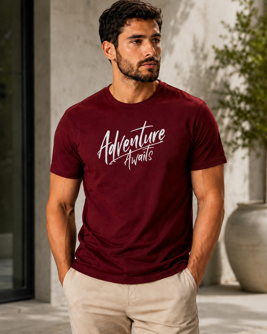 ILEERA® Premium Cotton Regular Fit Adventure Awaits Print T-Shirt