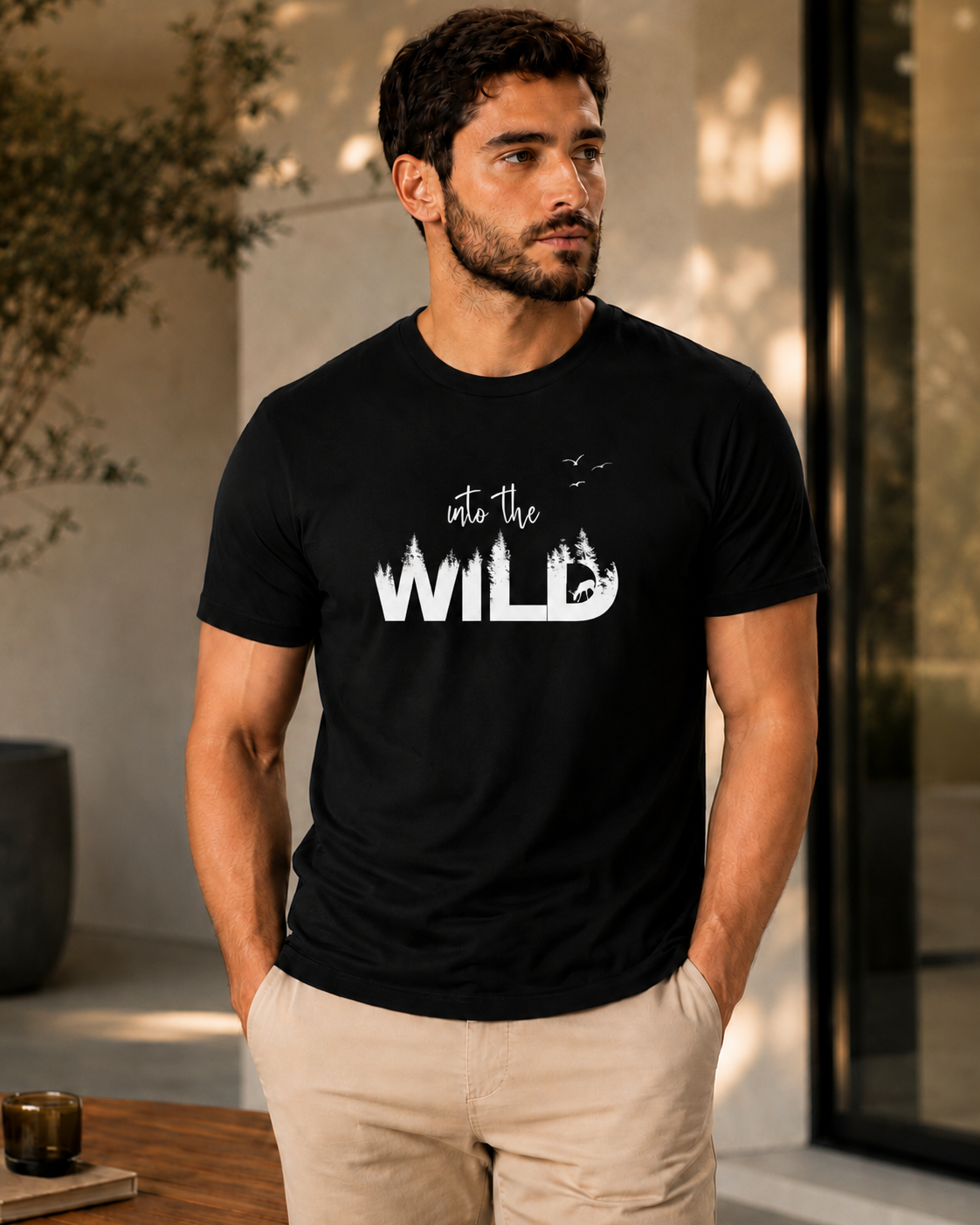 ILEERA® Premium Cotton Regular Fit Into The Wild Print T-Shirt