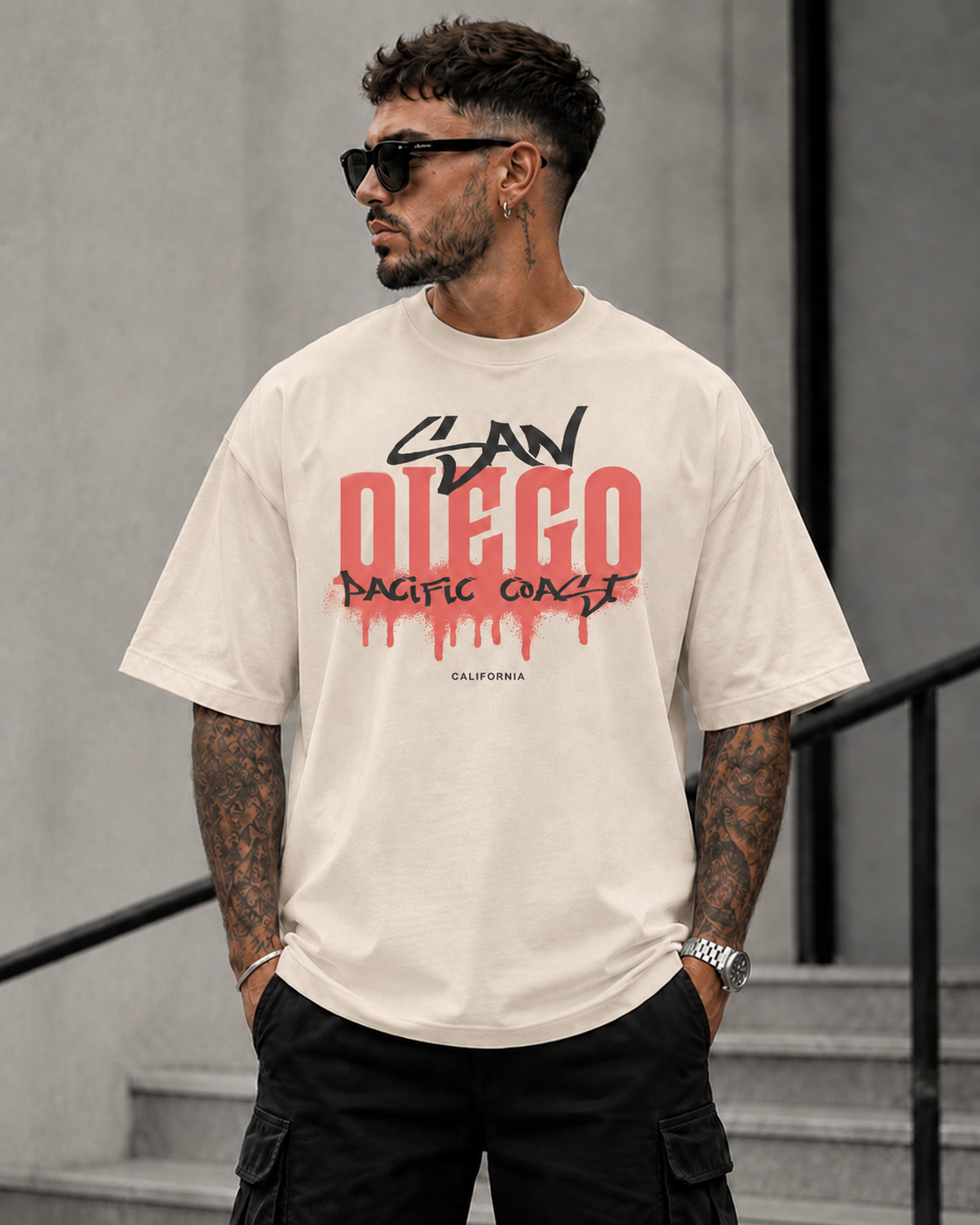 ILEERA® Premium Cotton Oversized San Diego Pacific Coast T-Shirt