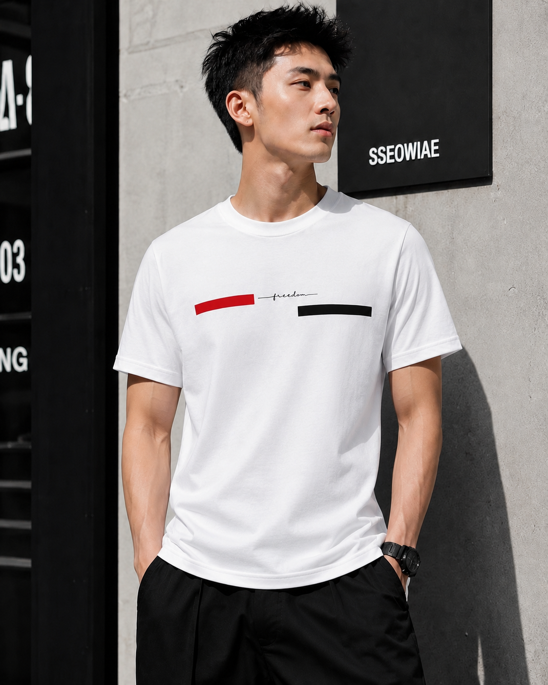 ILEERA® Premium Cotton Regular Fit Freedom Minimal Print T-Shirt