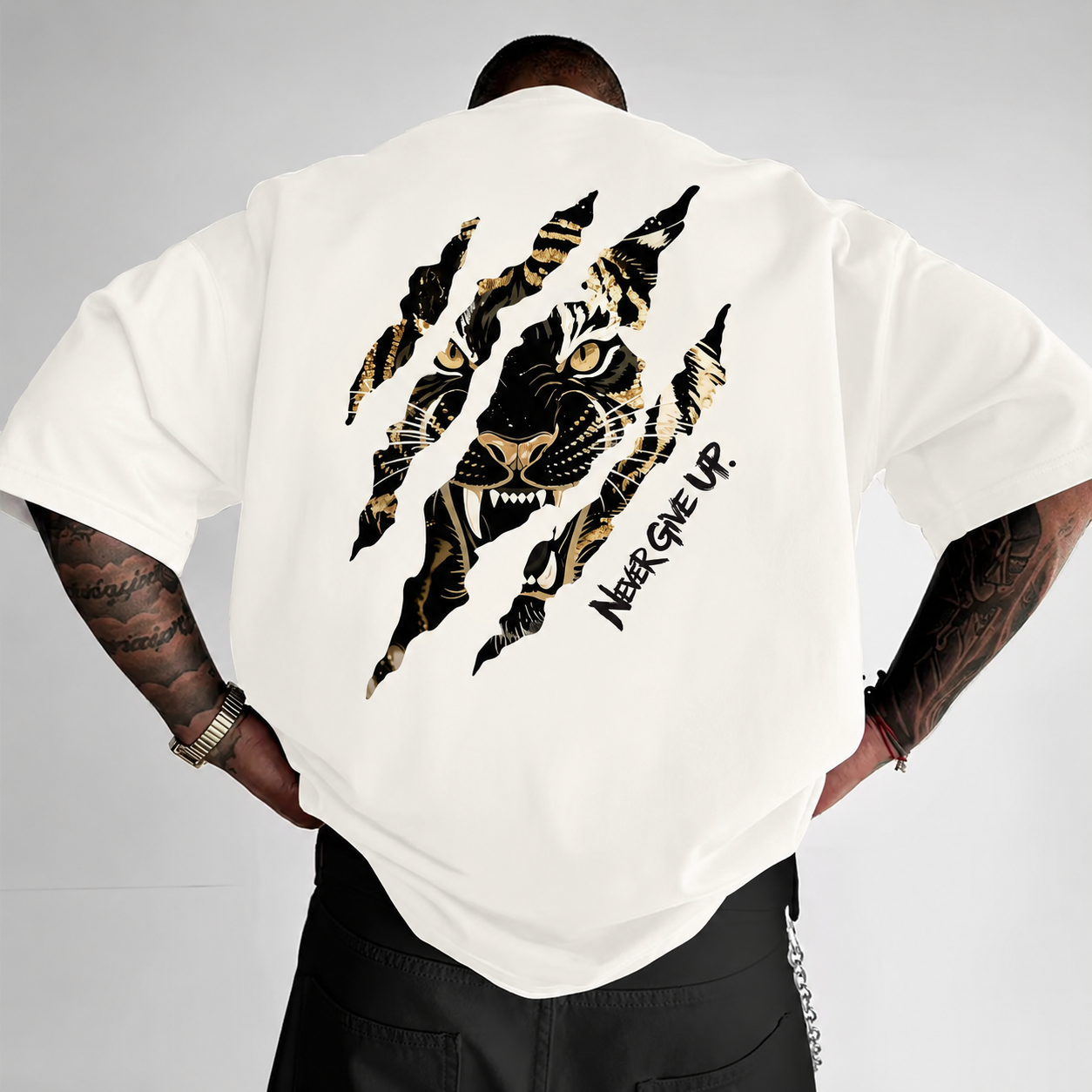 ILEERA® Premium Cotton Oversized Tiger Art T-Shirt