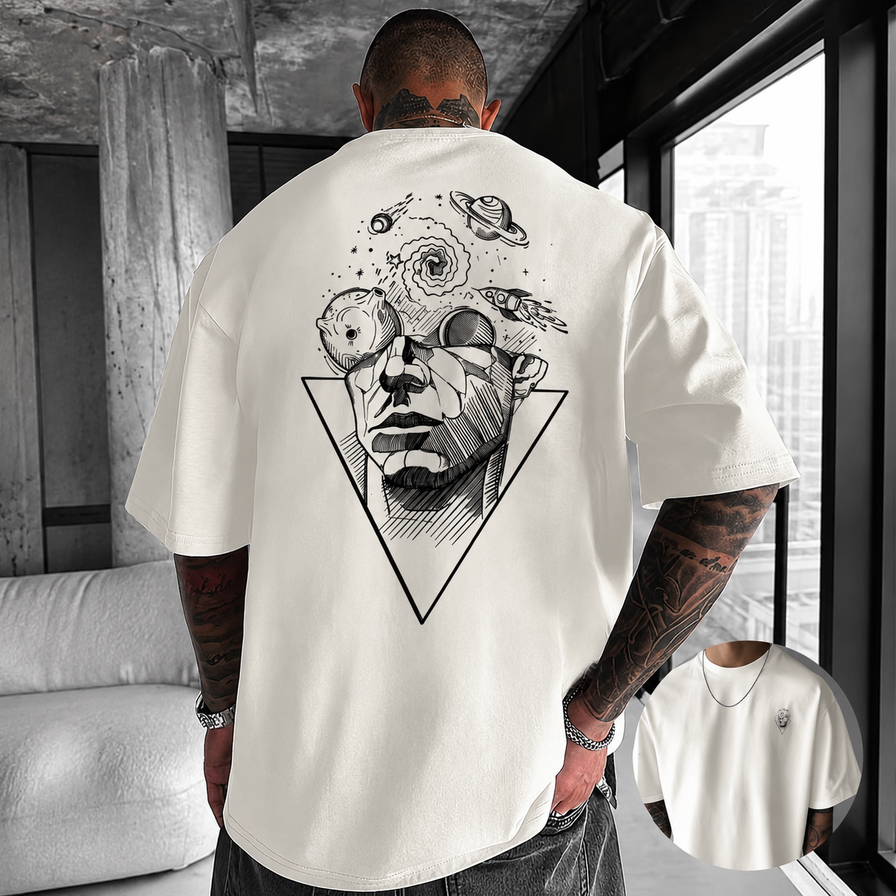 ILEERA® Premium Cotton Oversized Abstract Face T-Shirt