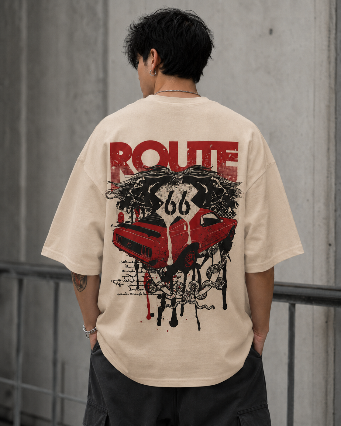 ILEERA® Premium Cotton Oversized Route 66 T-Shirt