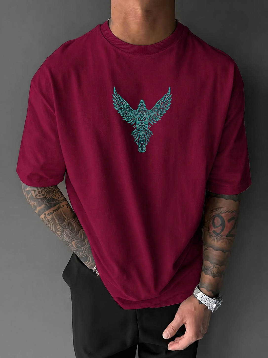 ILEERA® Premium Cotton Oversized Raven Symbol T-Shirt