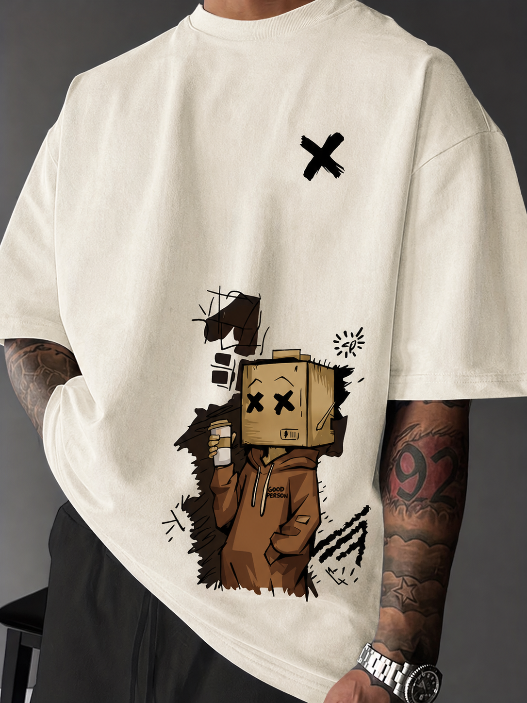 ILEERA® Premium Cotton Oversized Urban Sketch T-Shirt