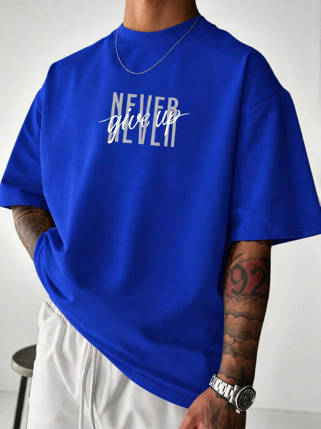 ILEERA® Premium Cotton Oversized Never Give Up T-Shirt