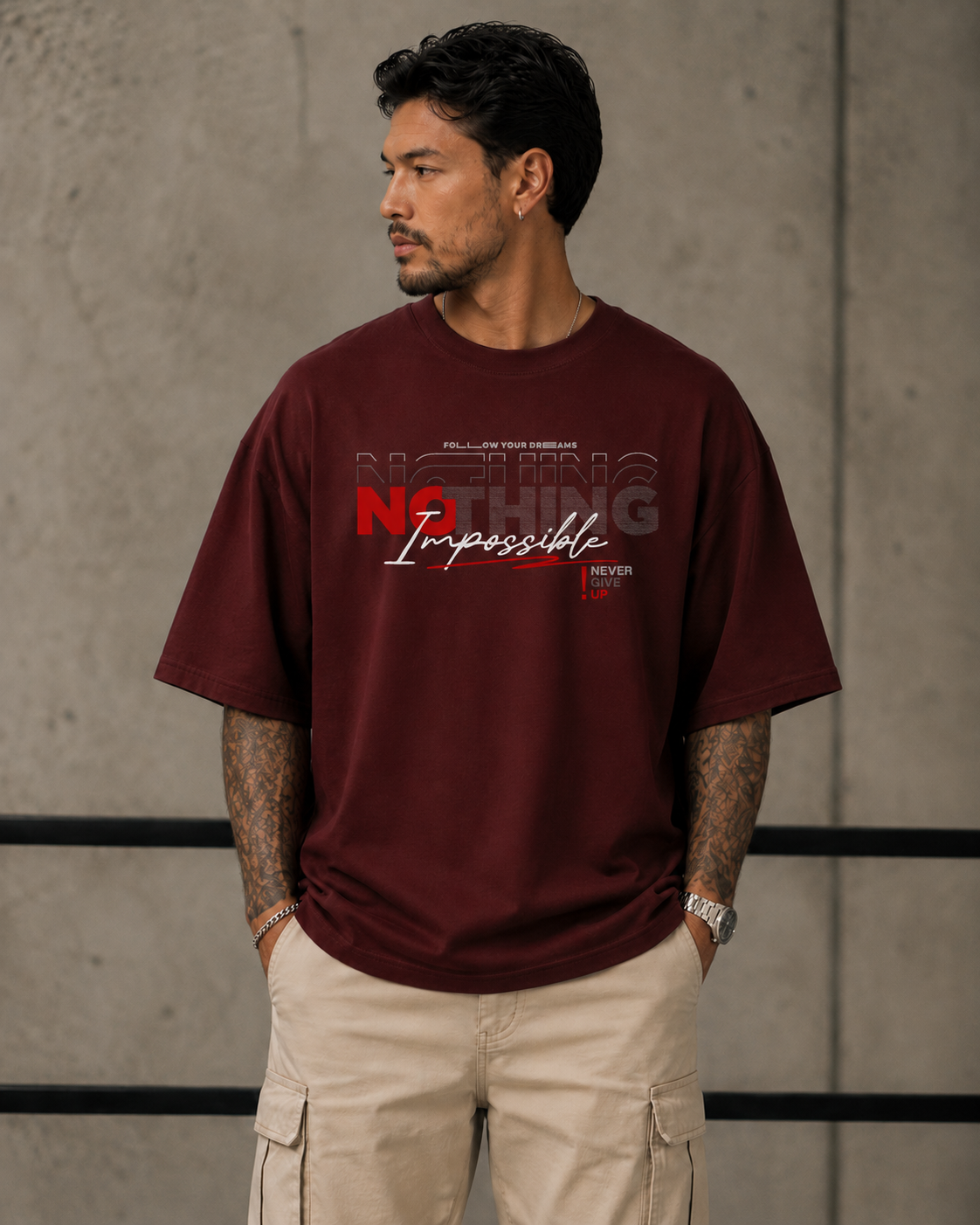 ILEERA® Premium Cotton Oversized Nothing Impossible T-Shirt