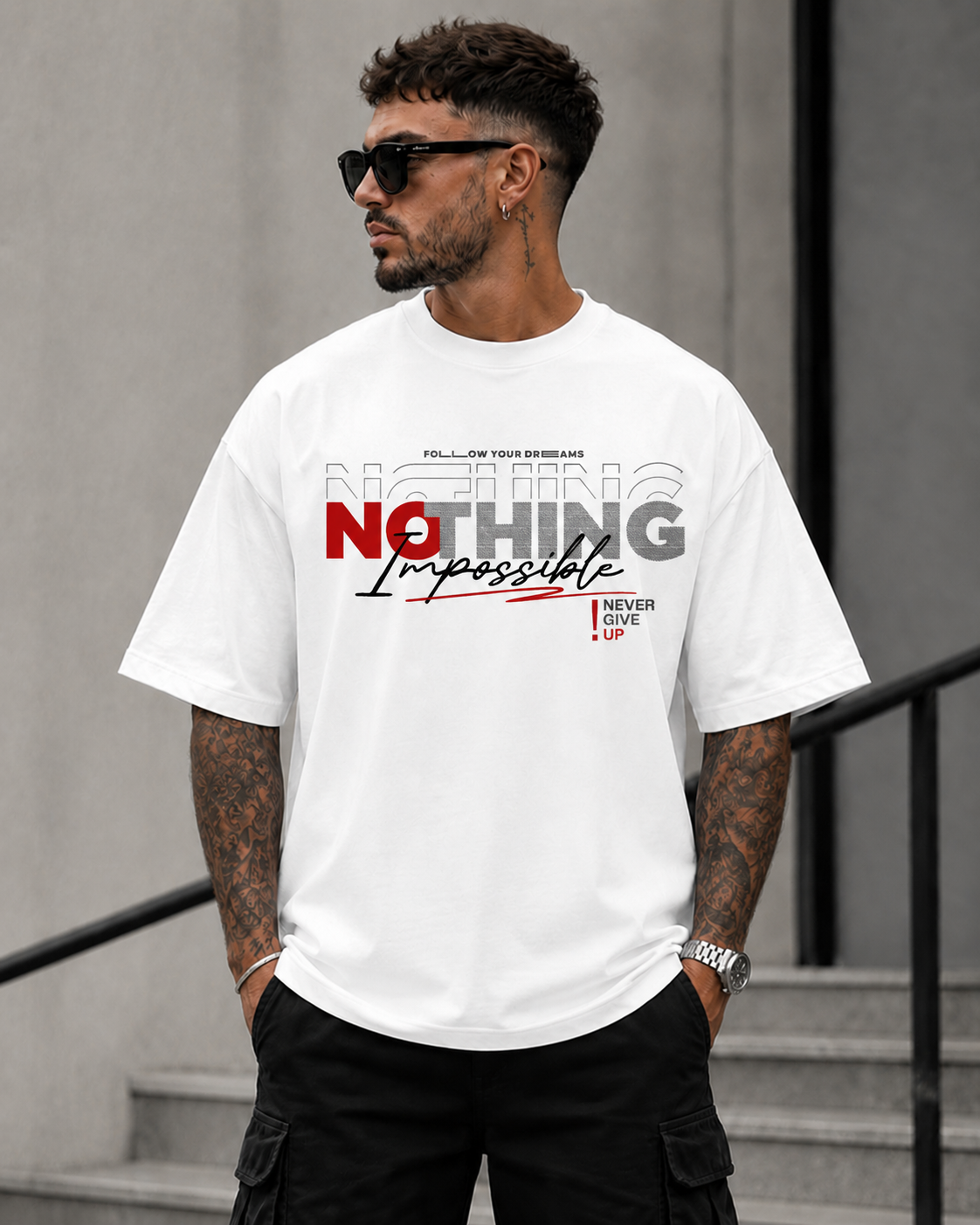 ILEERA® Premium Cotton Oversized Nothing Impossible T-Shirt
