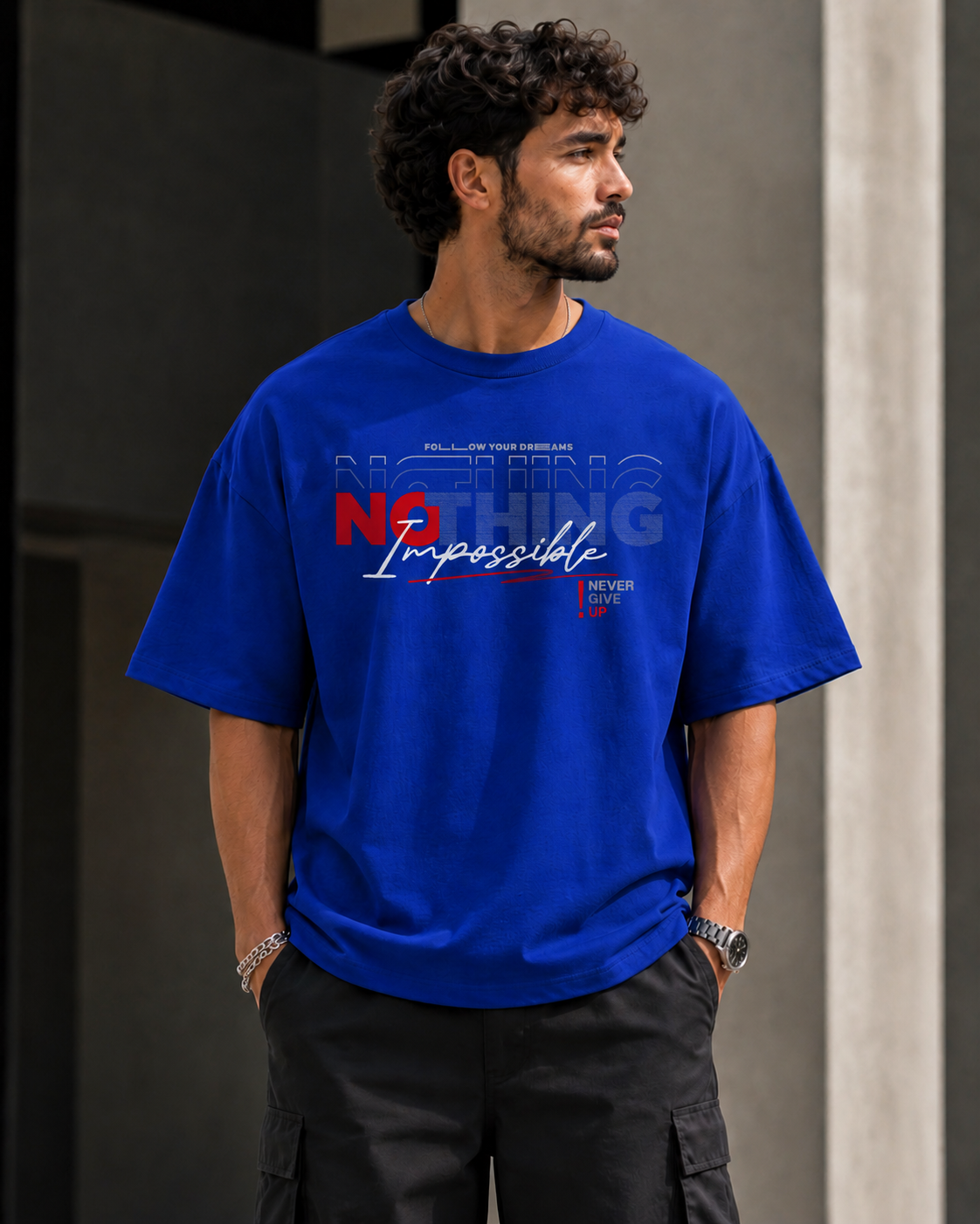 ILEERA® Premium Cotton Oversized Nothing Impossible T-Shirt