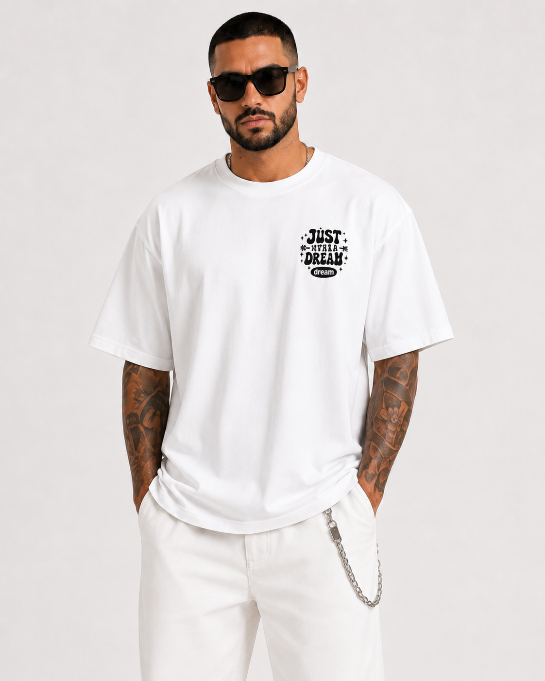 ILEERA® Premium Cotton Oversized Just A Kid With A Dream Back Print T-Shirt