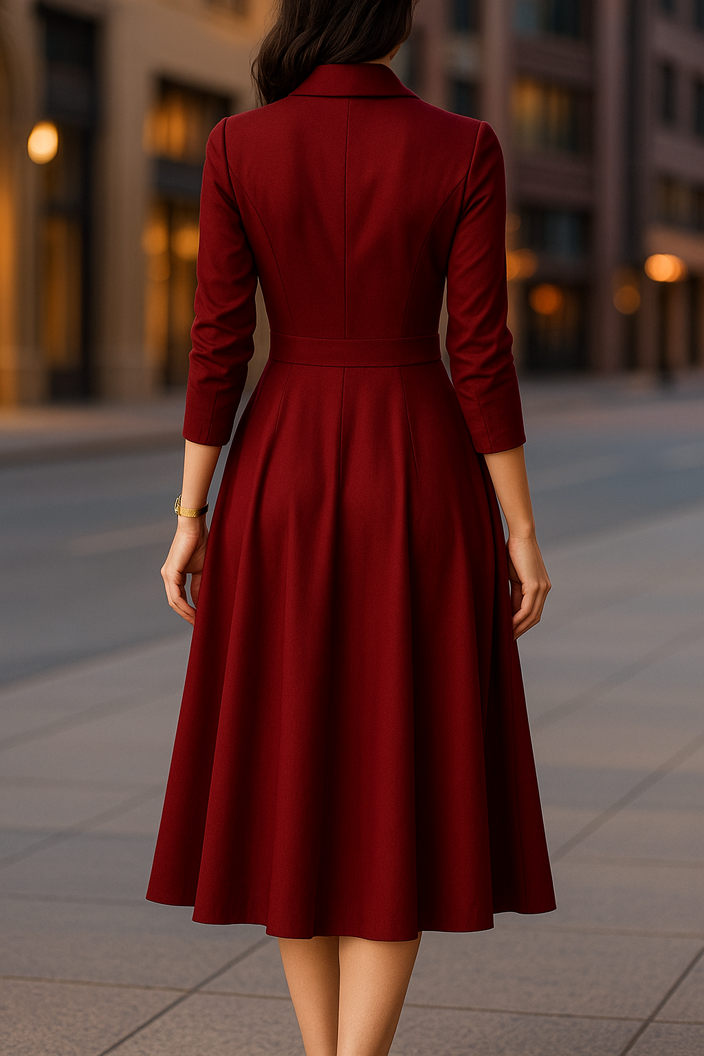 Silky Touch Midi Dress With Draped Collar