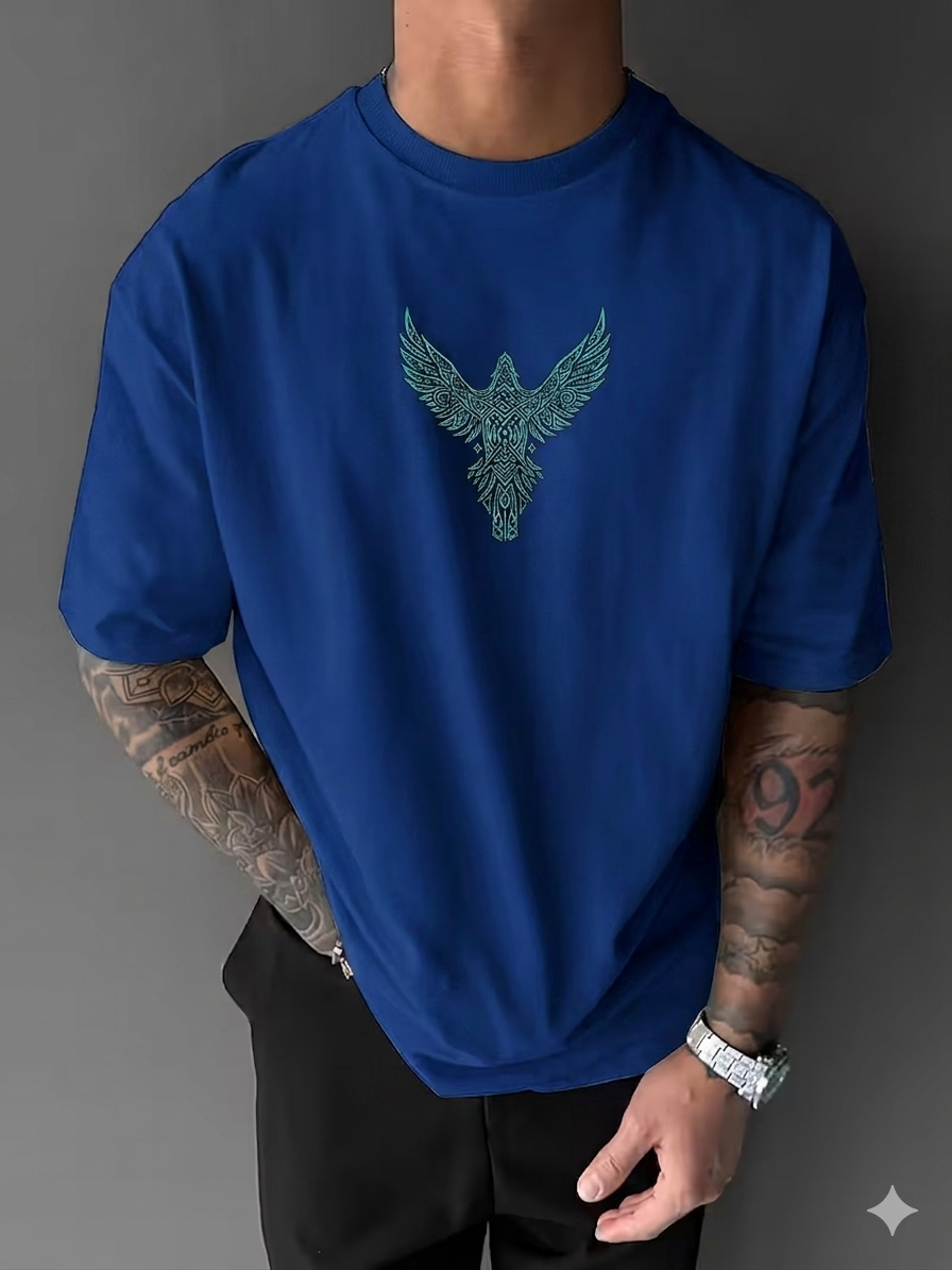 ILEERA® Premium Cotton Oversized Raven Symbol T-Shirt