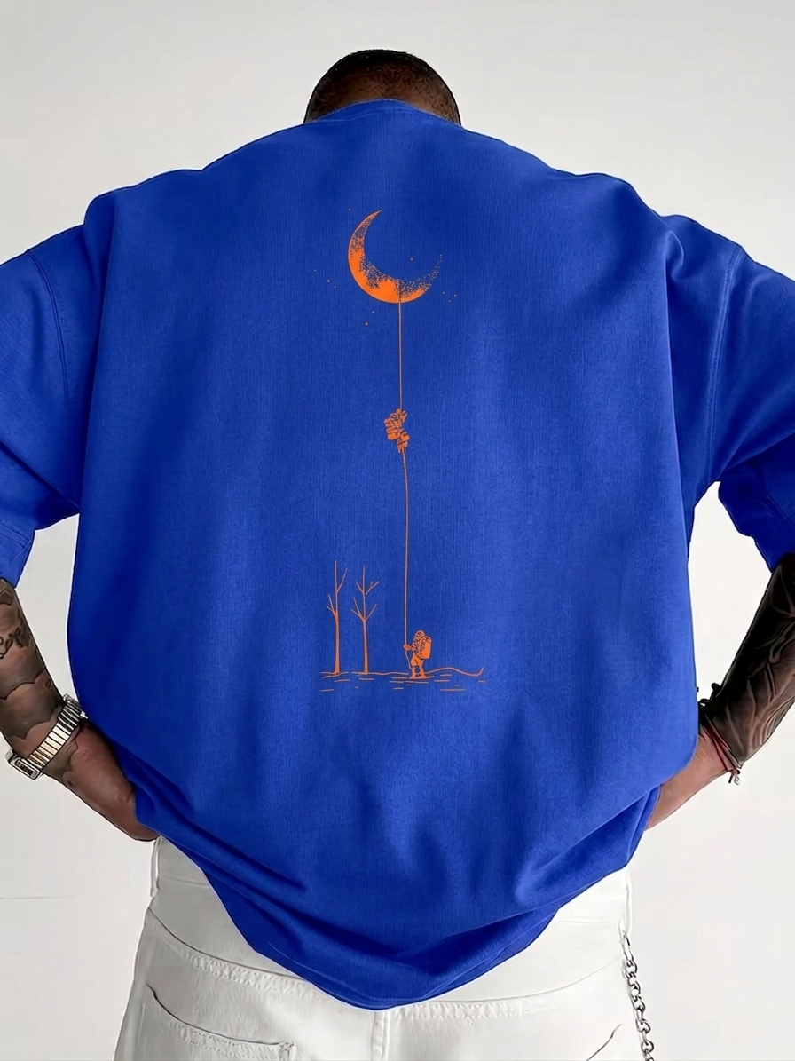 ILEERA® Premium Cotton Oversized Moon Graphic T-Shirt