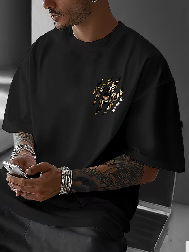 ILEERA® Premium Cotton Oversized Tiger Art T-Shirt