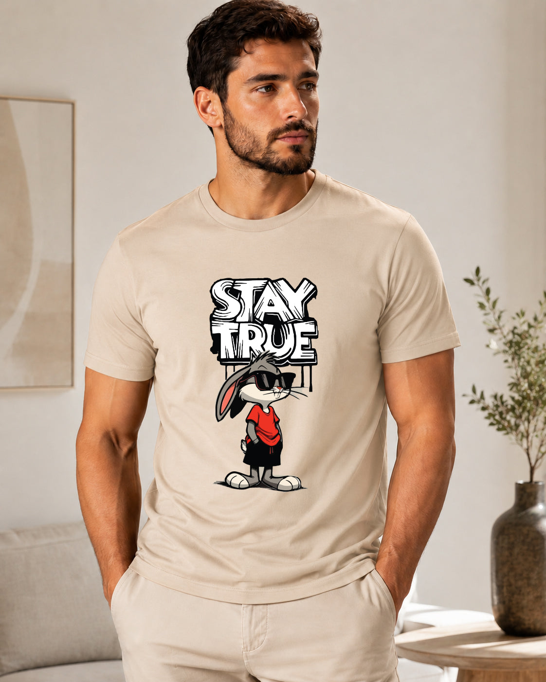 ILEERA® Premium Cotton Regular Fit Stay True Cartoon Print T-Shirt