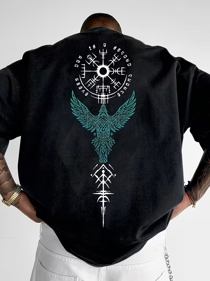 ILEERA® Premium Cotton Oversized Raven Symbol T-Shirt