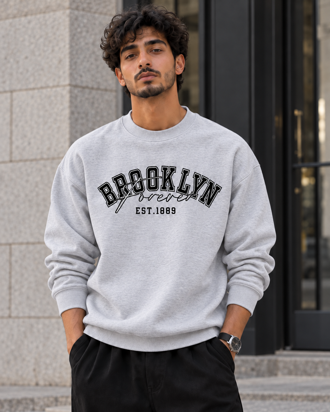 ILEERA® Premium Cotton Brooklyn Forever Varsity Crewneck Sweatshirt