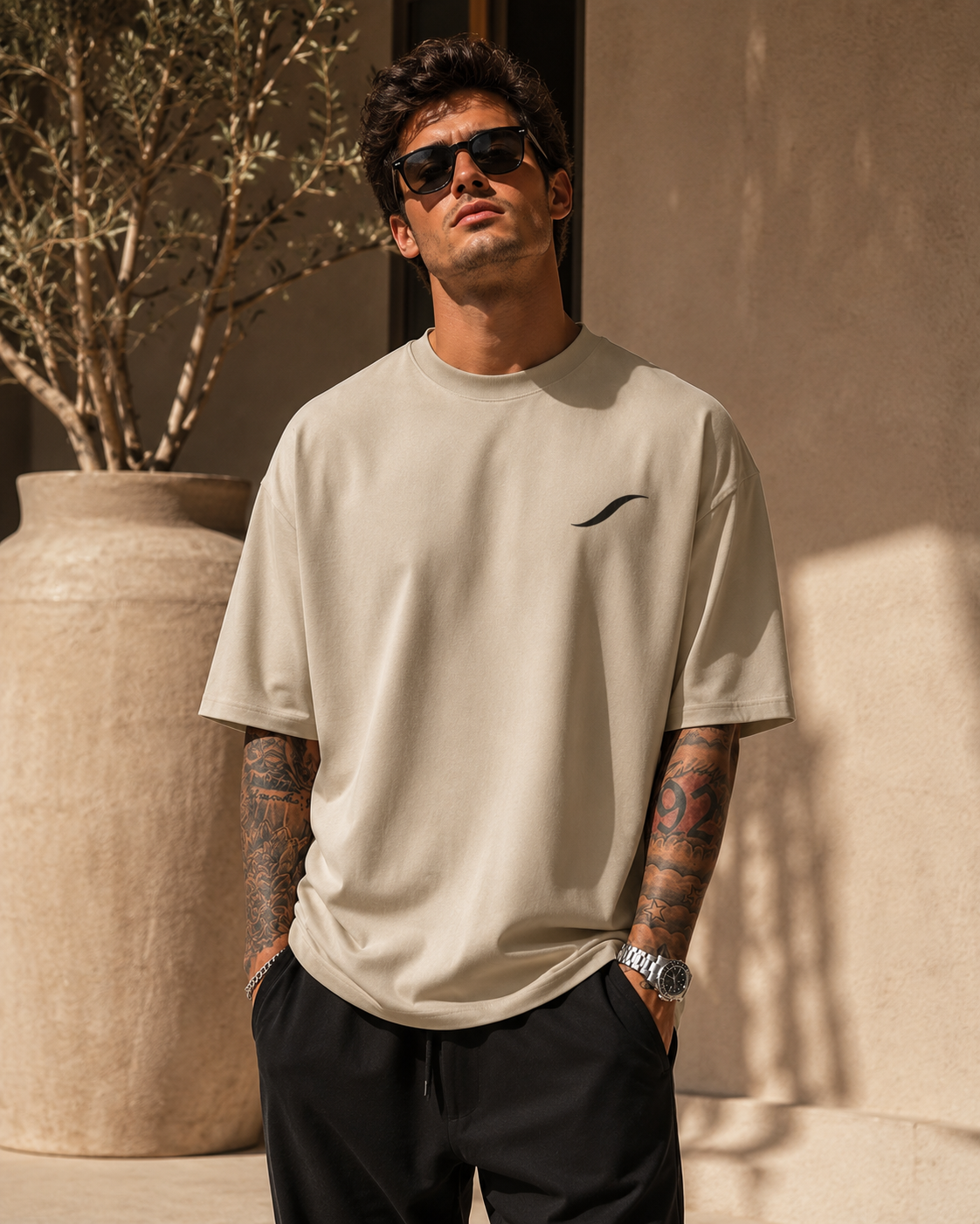 تيشيرت ILEERA Signature Print بقصة Oversized